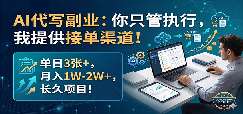 AI代写副业：你只管执行，我提供接单渠道！单日3张+，月入1W-2W+，长久项目-大伟资源网