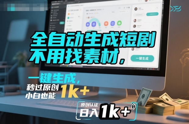 全自动生成短剧，不用找素材，不用剪辑，一键生成，秒过原创，小白也能轻松日入1k+【揭秘】-大伟资源网