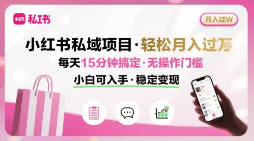 小红书私域项目 月入过W非常轻松 每天15分钟即可搞定，无任何操作门槛，小白可入手-大伟资源网