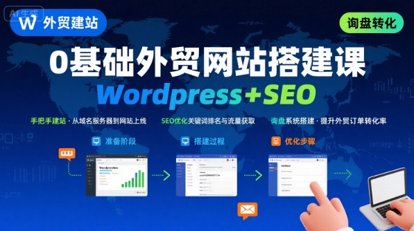 WordPress外贸建站+SEO优化课程，手把手教你从0到1搭建可获得询盘的外贸网站-大伟资源网