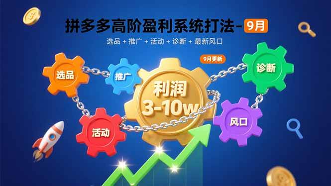 （15916期）拼多多高阶盈利系统打法-9月：选品+推广+活动+诊断+最新风口，月利润3-10w-大伟资源网
