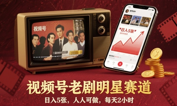 视频号老剧明星赛道，日入5张，人人可做，每天2小时-大伟资源网