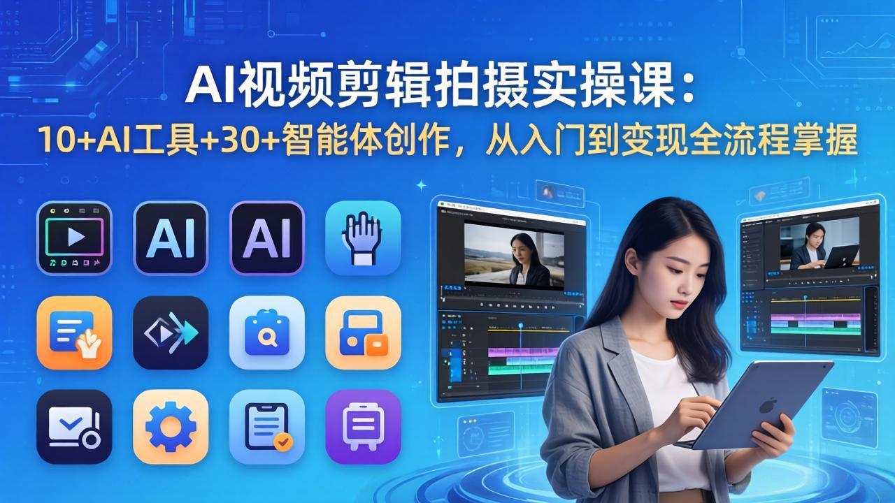 AI 视频剪辑拍摄实操课：10+AI工具+30+智能体创作，从入门到变现全流程掌握-大伟资源网