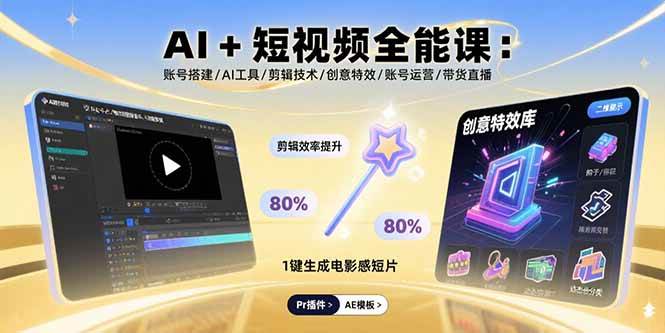 （15862期）AI+短视频全能课：账号搭建/AI工具/剪辑技术/创意特效/账号运营/带货直播-大伟资源网