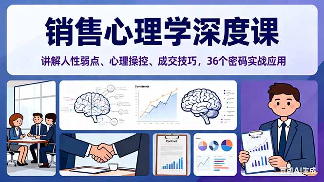 销售心理学深度课，讲解人性弱点、心理操控、成交技巧，36个密码实战应用-大伟资源网