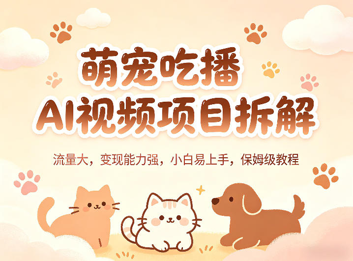 萌宠吃播AI视频项目拆解，流量大，变现能力强，小白易上手，保姆级教程-大伟资源网