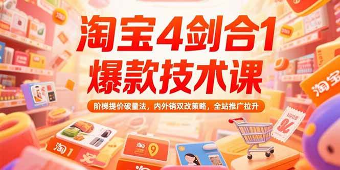 （15415期）淘宝4剑合1爆款技术课，阶梯提价破量法，内外销双改策略，全站推广拉升-大伟资源网