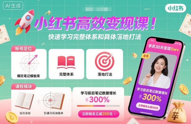 小红书高效变现课，快速学习小红书完整体系和具体落地打法-大伟资源网