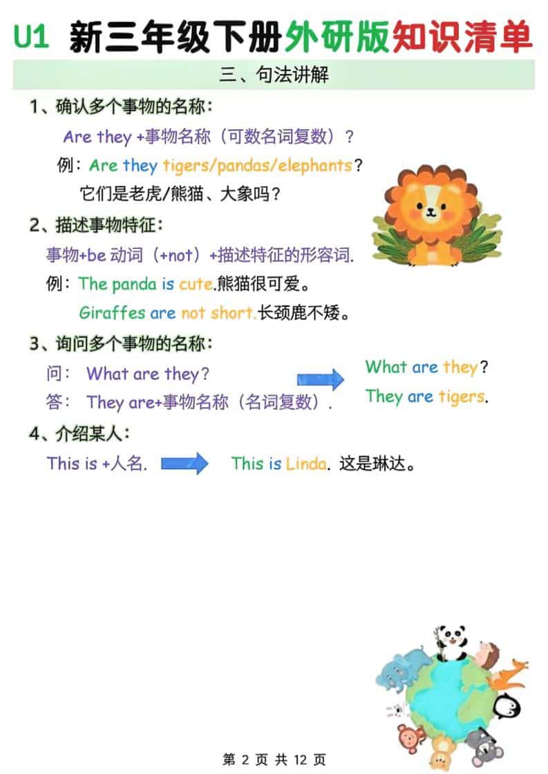 三年级下英语Unit1-6知识清单《外研版（三起）》-大伟资源网