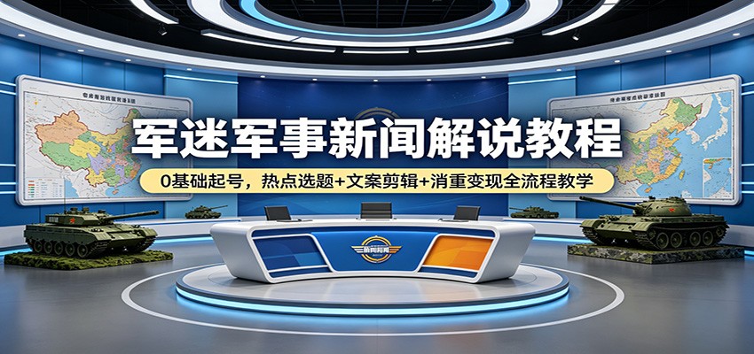 军迷军事新闻解说教程：0基础起号，热点选题+文案剪辑+消重变现全流程教学-大伟资源网
