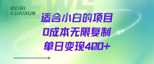 适合小白的项目0成本无限复制单日变现4张+-大伟资源网