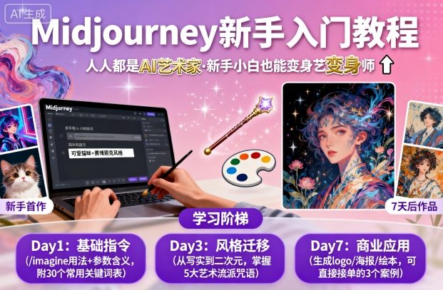 midjourney新手入门教程：人人都是AI艺术家，新手小白也能变身艺术大师-大伟资源网