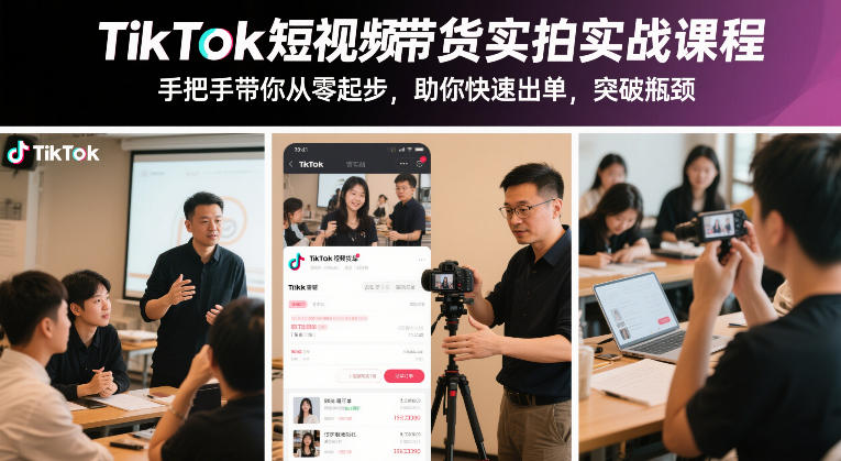 TikTok短视频带货实拍实战课程，手把手带你从零起步，助你快速出单，突破瓶颈-大伟资源网