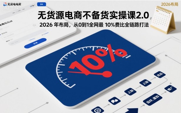 无货源电商不备货实操课2.0，2026年布局，从0到1全网最低10%费比全链路打法【更新26年3月】-大伟资源网