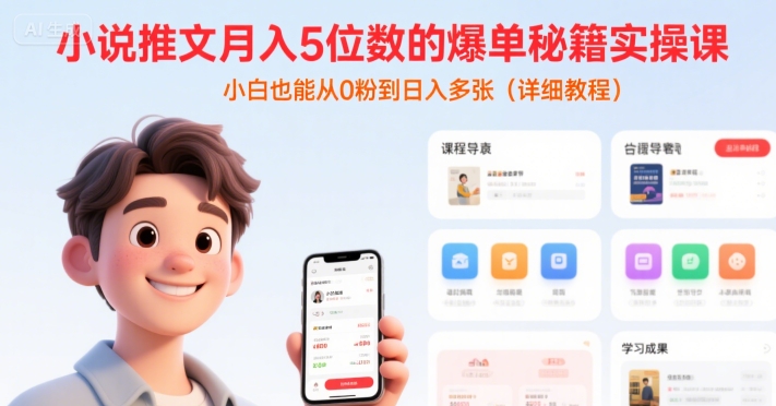 小说推文月入5位数的爆单秘籍实操课，，小白也能从0粉到日入多张(详细教程)-大伟资源网