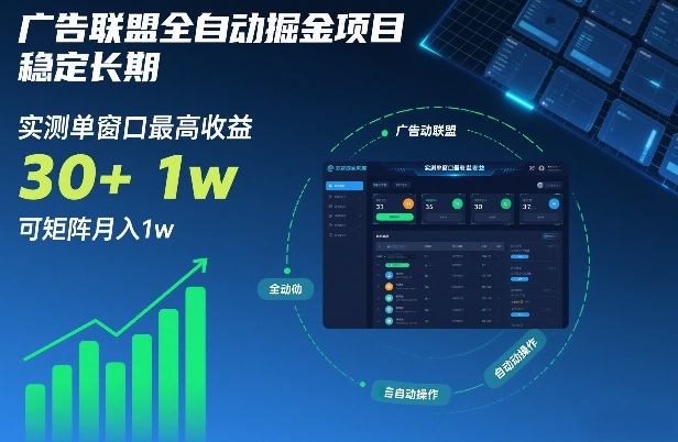 广告联盟全自动掘金项目，稳定长期，实测单窗口最高收益30+，可矩阵月入1w+【揭秘】-大伟资源网