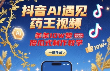 抖音AI遇见药王视频，条条10W赞，快速起千粉万粉号，傻瓜式制作教学-大伟资源网
