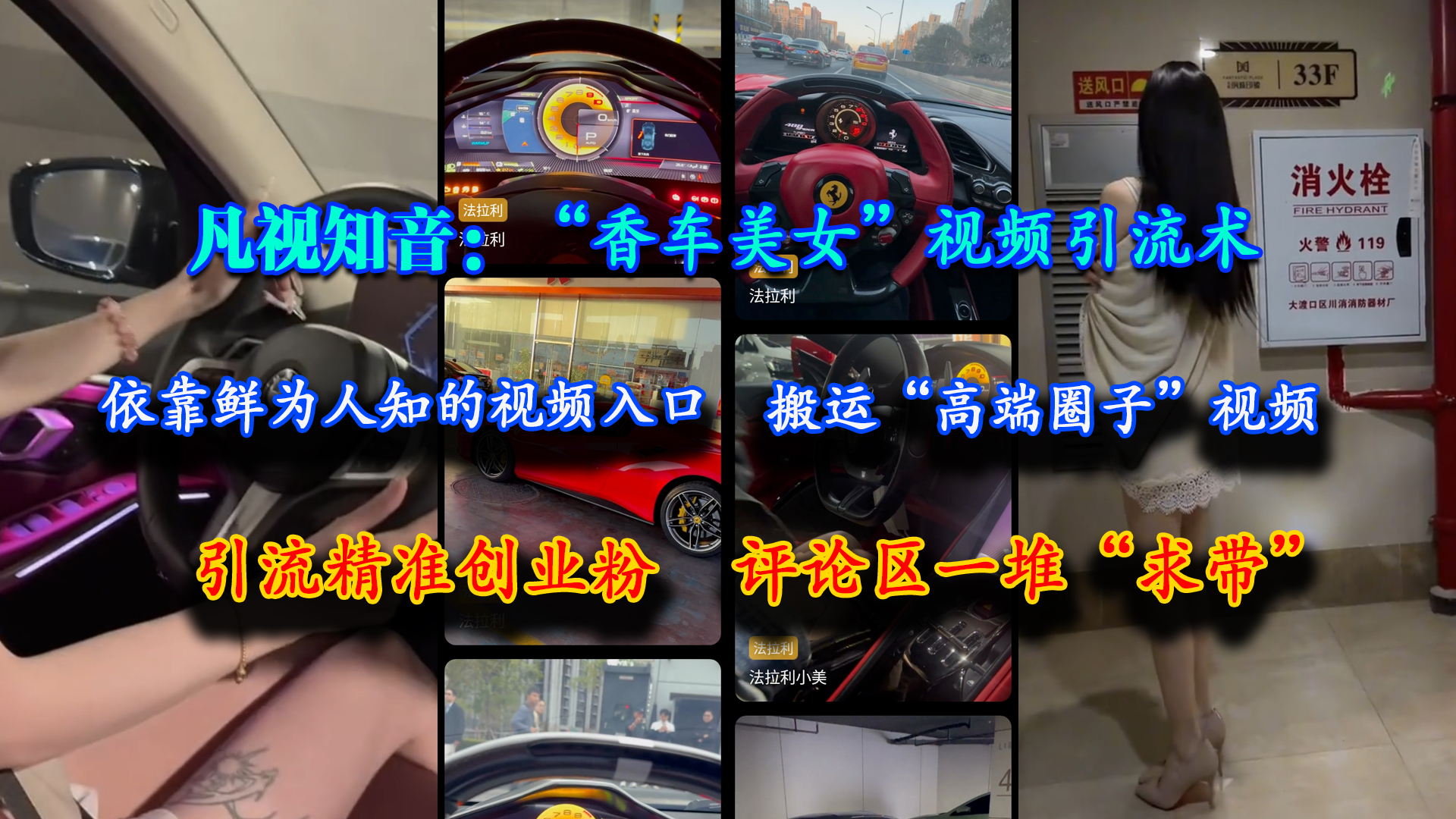 （15199期）凡视知音：“香车美女”视频引流术，依靠鲜为人知的视频入口，搬运“高端圈子”视频，引流精准创业粉，评论区一堆“求带”-大伟资源网