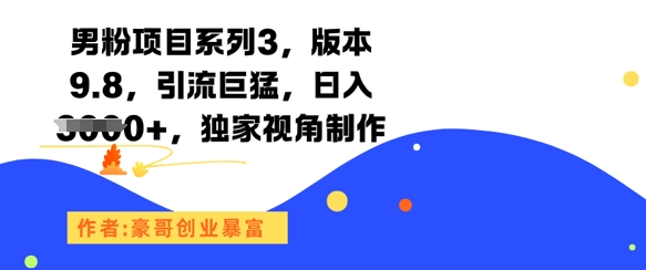 男粉项目系列3，版本9.8，引流巨猛，日入1k+，独家视角制作-大伟资源网