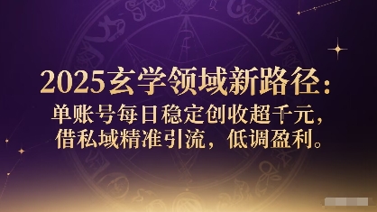 2025玄学领域新路径：单账号每日稳定创收1k+，借私域精准引流，低调盈利-大伟资源网