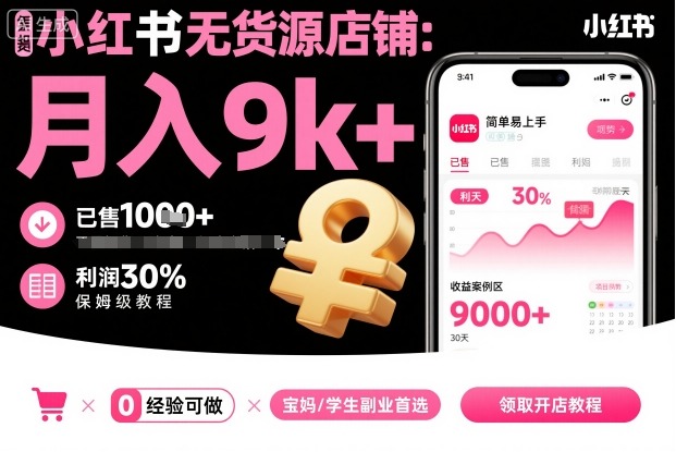 小红书无货源店铺项目，简单易上手，月入9k+，保姆级教程-大伟资源网