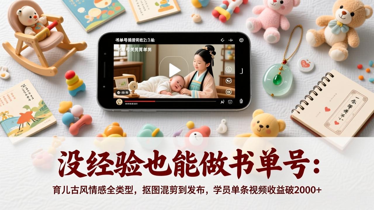 没经验也能做书单号：育儿古风情感全类型，抠图混剪到发布，学员单条视频收益破2000+-大伟资源网