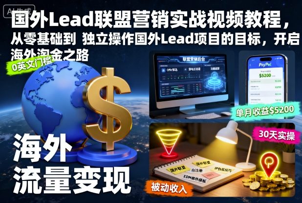 国外Lead联盟营销实战视频教程，从零基础到独立操作国外Lead项目的目标，开启海外淘金之路-大伟资源网