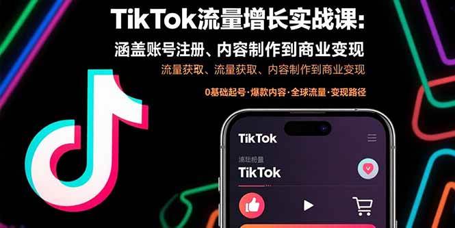 （15791期）TikTok流量增长实战课：涵盖账号注册、流量获取、内容制作到商业变现-大伟资源网
