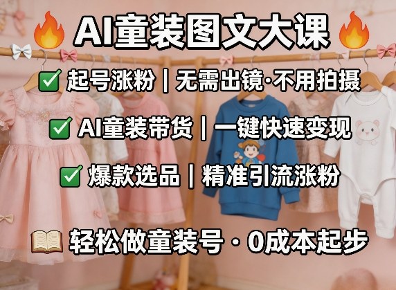 AI童装图文剪辑，某社群童装图文大课，起号涨粉、AI童装带货、爆款选品，无需出镜和拍摄-大伟资源网