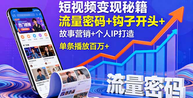 短视频变现秘籍，流量密码+钩子开头+故事营销+个人IP打造，单条播放百万+-大伟资源网