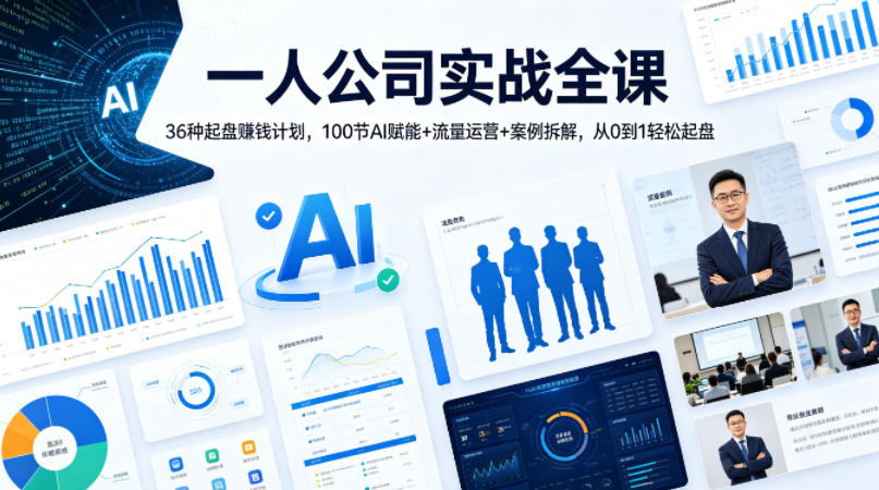 一人公司实战全课｜36种起盘賺钱计划，100节AI赋能+流量运营+案例拆解，从0到1轻松起盘-大伟资源网