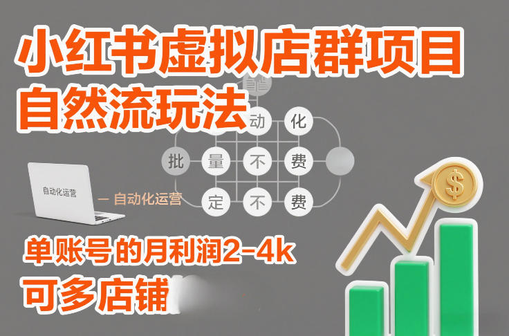 小红书虚拟店群项目，自然流玩法，批量自动化，稳定不费号，单账号的月利润2-4k，可多店矩阵-大伟资源网