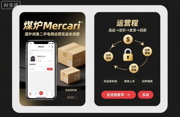 煤炉Mercari国外闲鱼二手电商运营实战全流程，仿品高利润，简单上手，闷声搞钱-大伟资源网