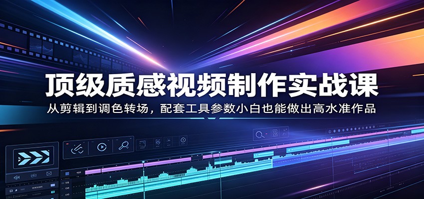 顶级质感视频制作实战课：从剪辑到调色转场，配套工具参数小白也能做出高水准作品-大伟资源网