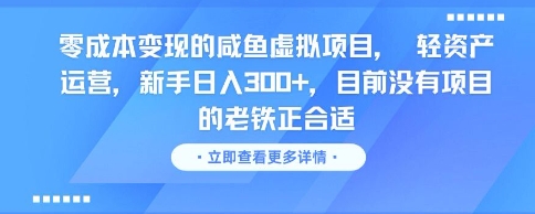 零成本变现的咸鱼虚拟项目， 轻资产运营，新手日入3张+，目前没有项目的老铁正合适-大伟资源网