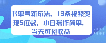 书单号新玩法，13条视频变现5位数，小白操作简单，当天可见收益-大伟资源网