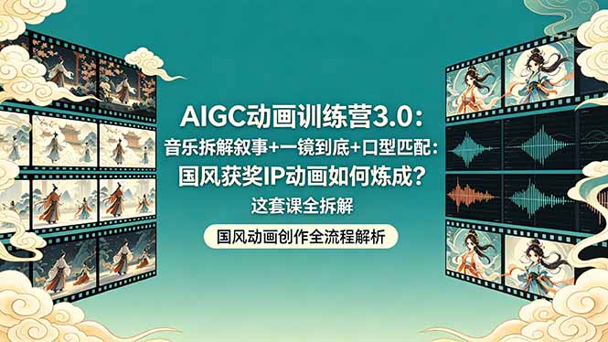 AIGC动画训练营3.0：音乐拆解叙事+一镜到底+口型匹配：国风获奖IP动画如何炼成？这套课全拆解-大伟资源网