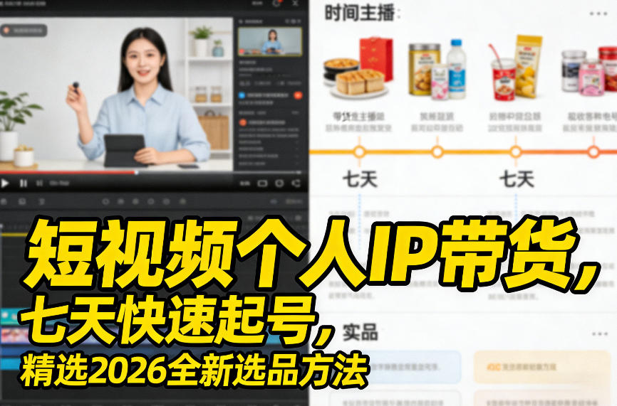 短视频个人IP带货，七天快速起号，精选2026全新选品方法-大伟资源网
