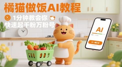 有趣的橘猫买菜做饭视频，用AI一键搞定，1分钟教会你，快速起千粉万粉号-大伟资源网